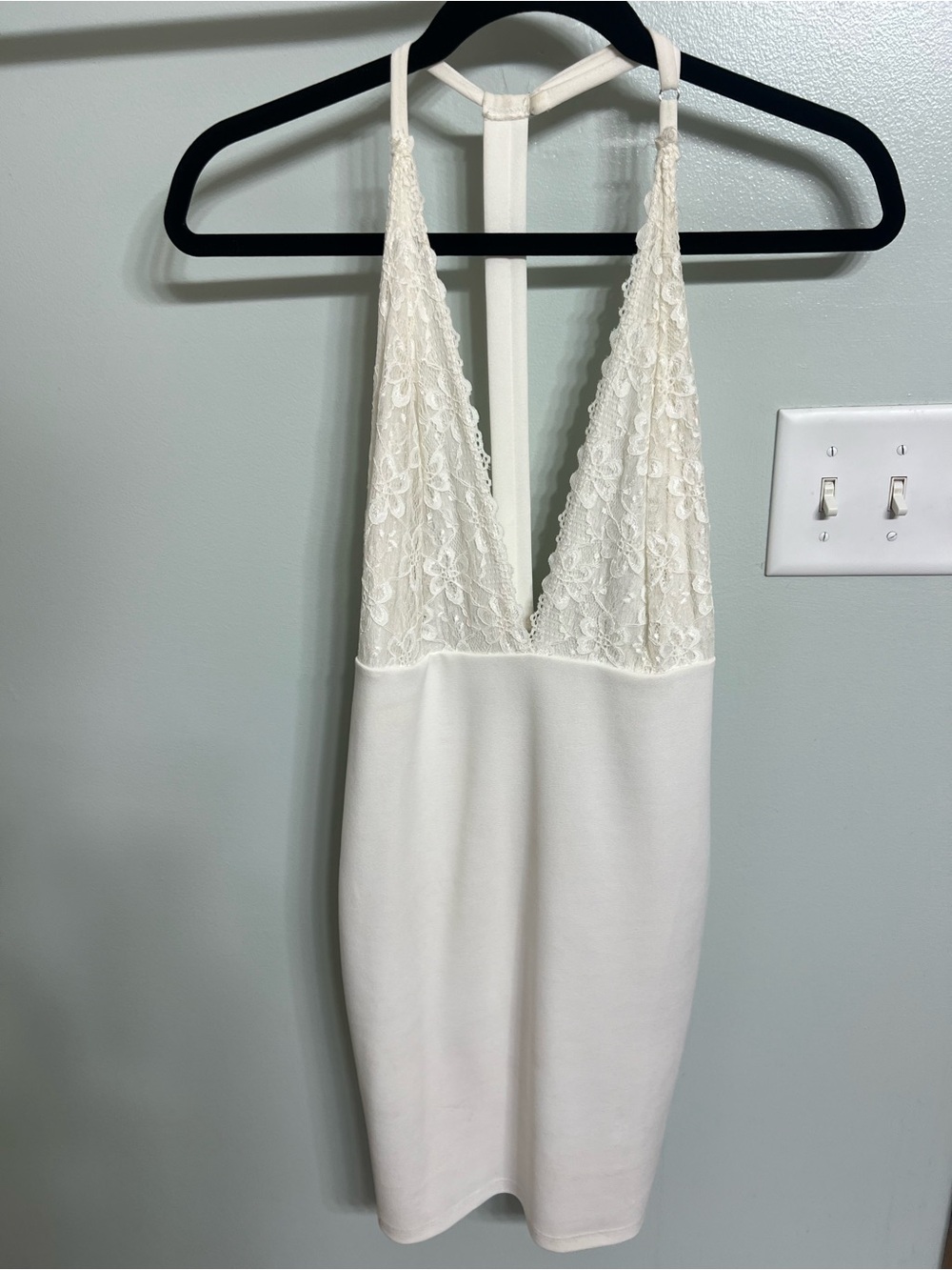 Lulu's Ivory Lace-Trim Plunge Slip Dress